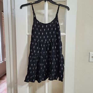 Mossimo Supply Co Tiered Swing Dress Black Boho Print Spaghetti Strap Large